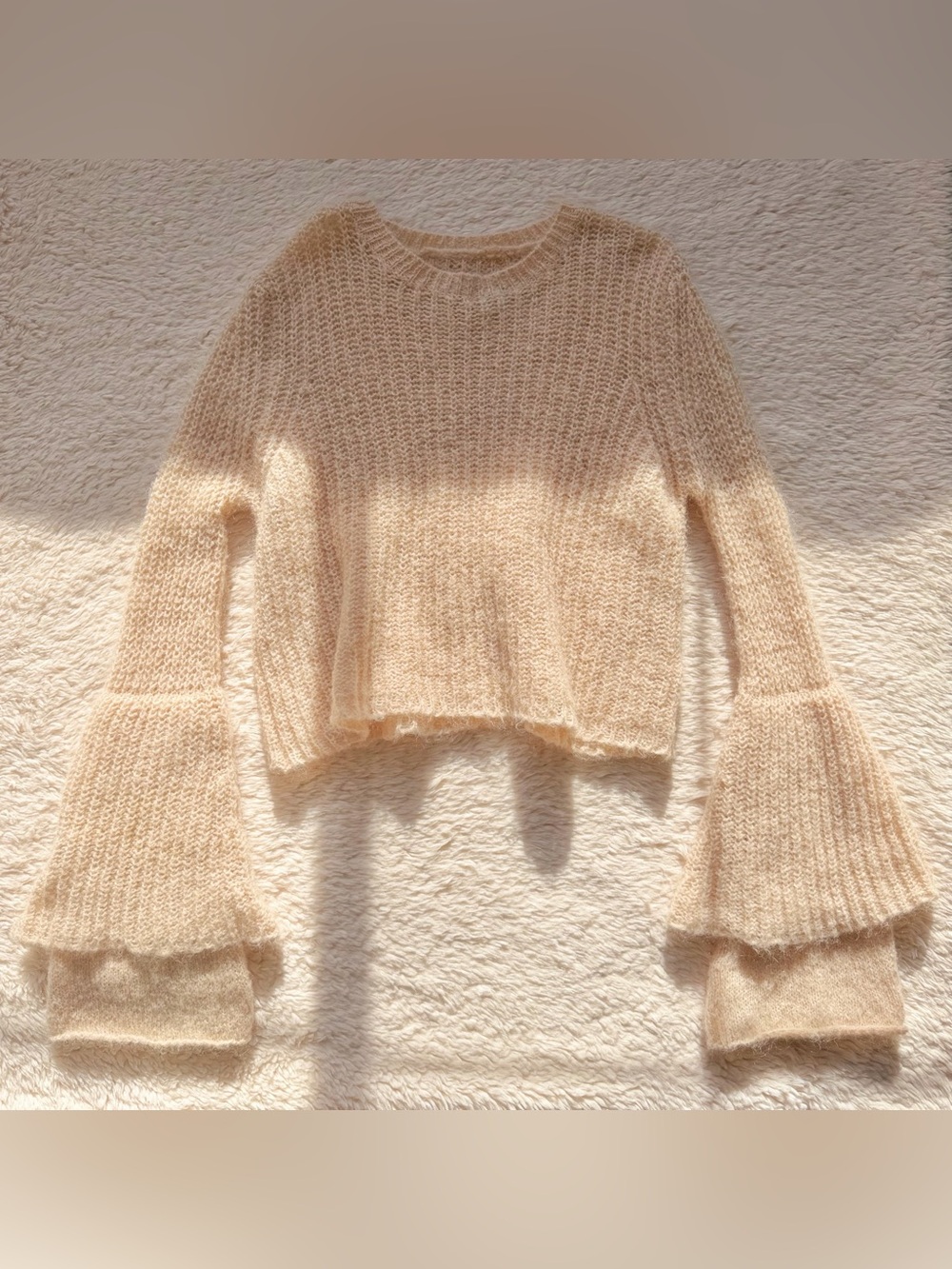 By TiMo Mohair Wool Knit Sweater Layered Flare Ruffle Bell Sleeves Romantic XS